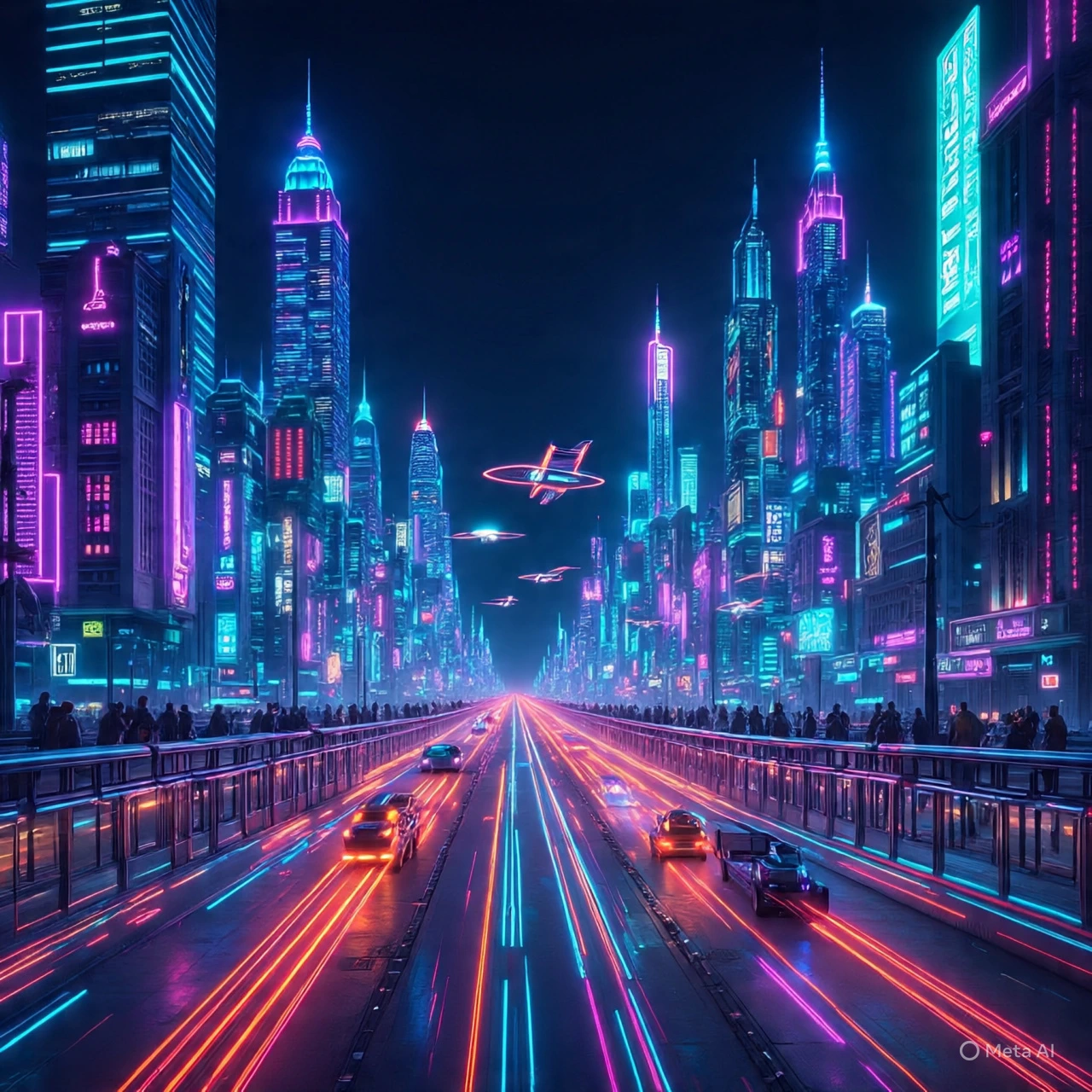Dynamic cyberpunk cityscape with neon lights, an epic gaming wallpaper.